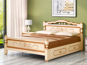 Кровать «Карина-5», с выкатными ящиками в комплекте (2 шт.), массив сосны, цвет Дуб Молочный