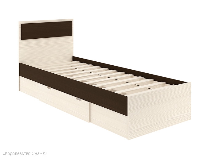 Кровать Next 71, с основанием и бельевым ящиком, цвет бодега темная + сосна карелия