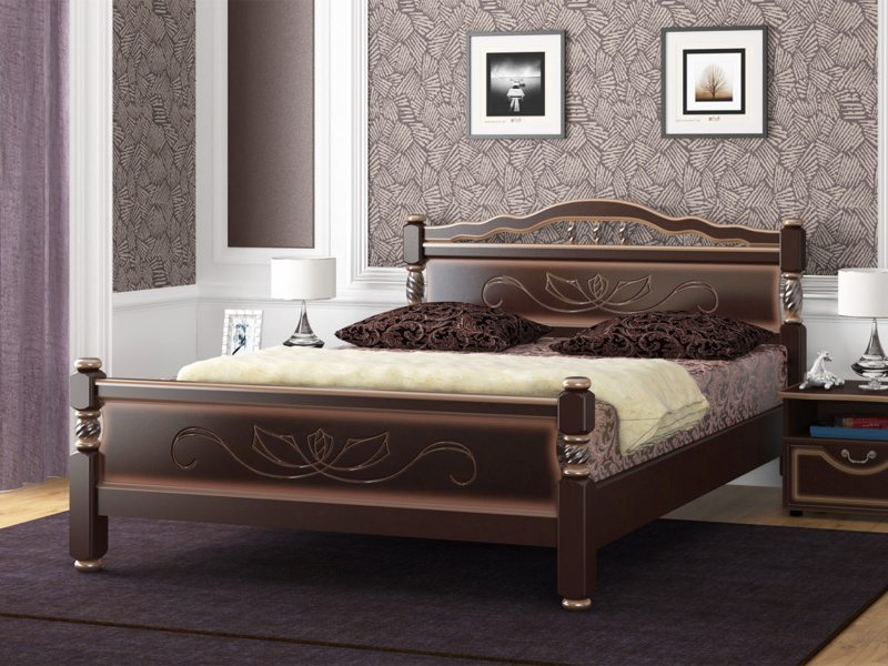 Кровать «Карина-5», массив сосны, цвет Орех тёмный