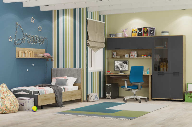 Комплект мебели для детской «Грейс-2», цвет гикори джексон светлый - фасад антрацит матовый