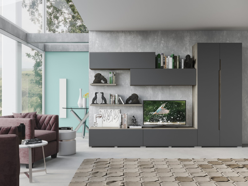 Набор мебели для гостиной Уна Лофт 7, цвет Дуб серый + Графит