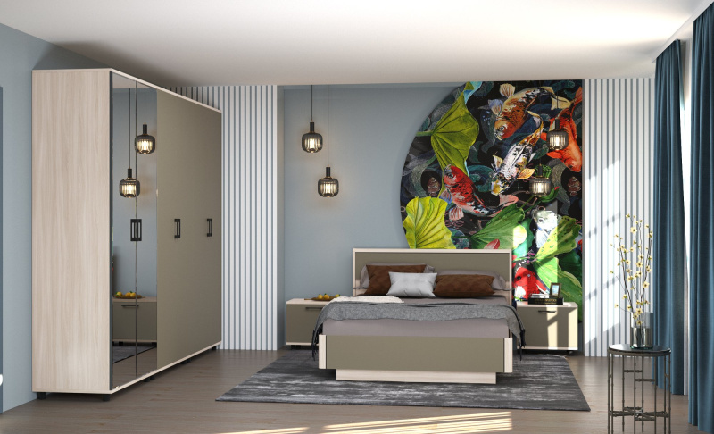 Комплект мебели для спальни «Грейс-5», цвет ясень асахи - фасад латте матовый