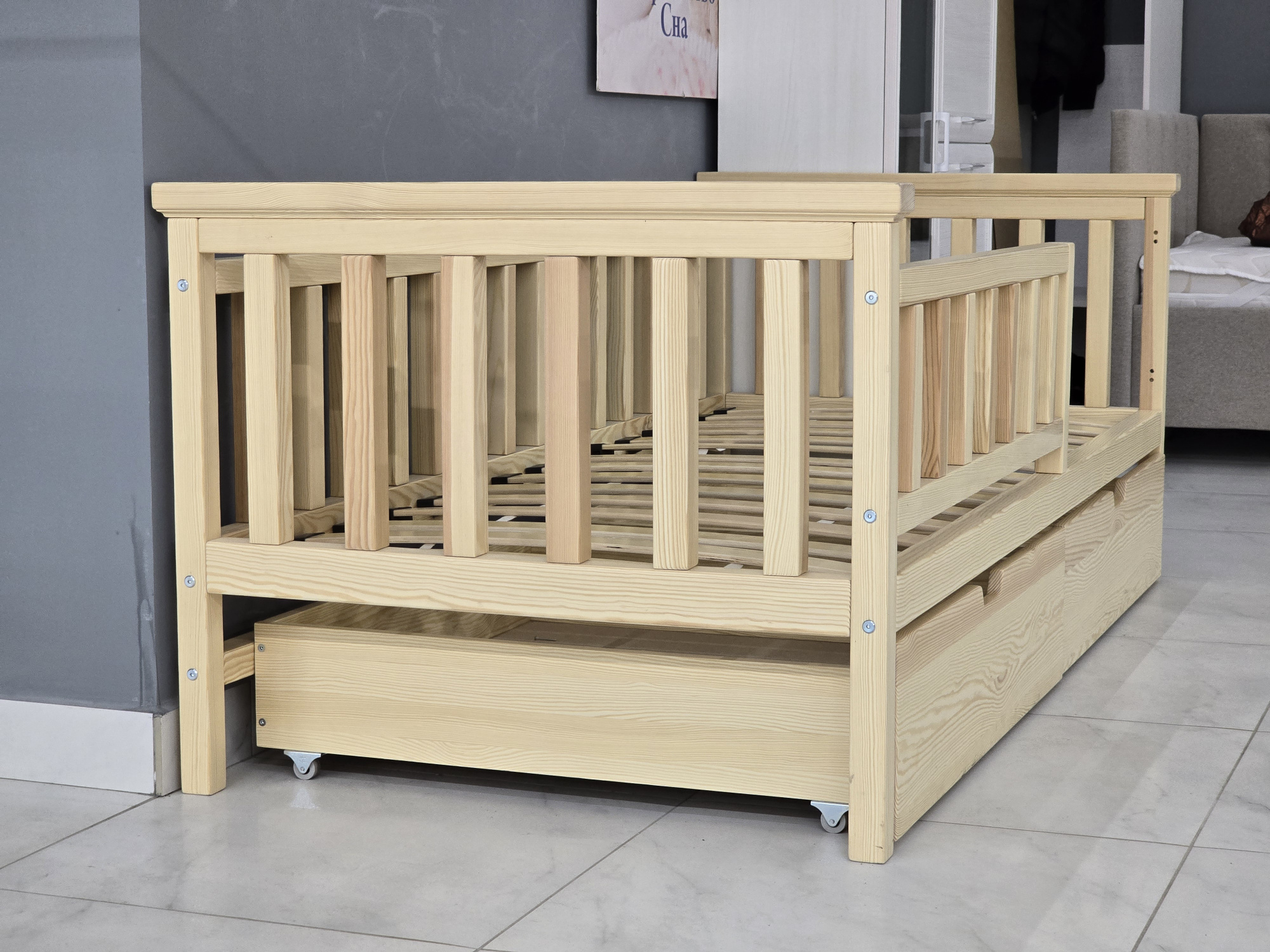 Кровать деревянная Лотос-5 с ящиками лак