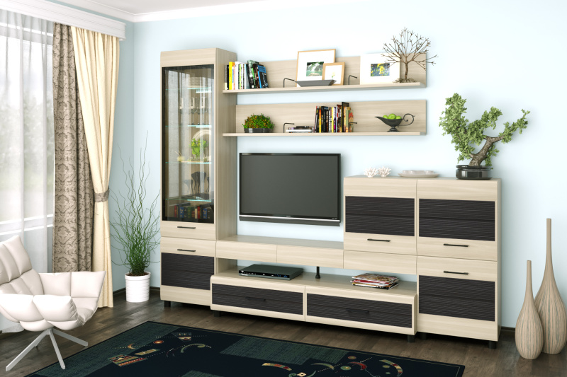 Комплект мебели для гостиной «Камелия-5», цвет ясень асахи - комбинированный