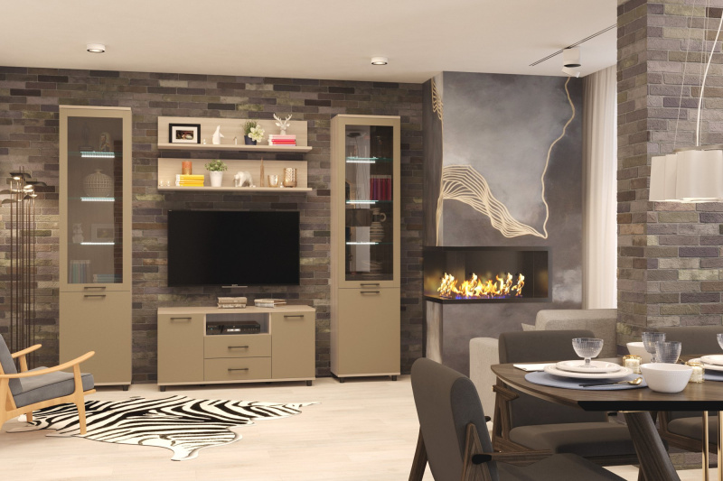 Комплект мебели для гостиной «Грейс-1», цвет ясень асахи - фасад латте матовый