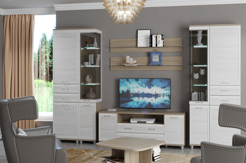 Комплект мебели для гостиной «Мелисса-12», цвет ясень асахи - фасад снежный ясень