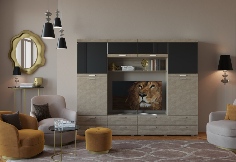Набор мебели для гостиной Лотос 17, цвет Дуб серый + Бетон бежевый