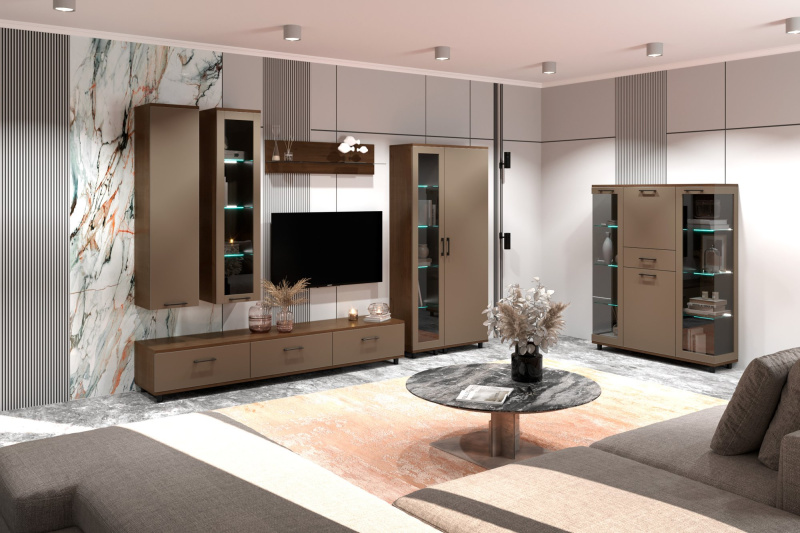 Комплект мебели для гостиной «Грейс-4», цвет гикори джексон тёмный - фасад латте матовый