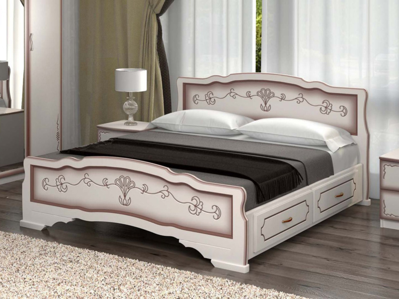 Кровать «Карина-6», с выкатными ящиками в комплекте (2 шт.), массив сосны, цвет Дуб Молочный