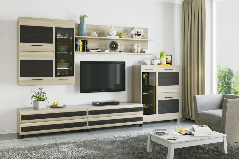 Комплект мебели для гостиной «Камелия-6», цвет ясень асахи - комбинированный