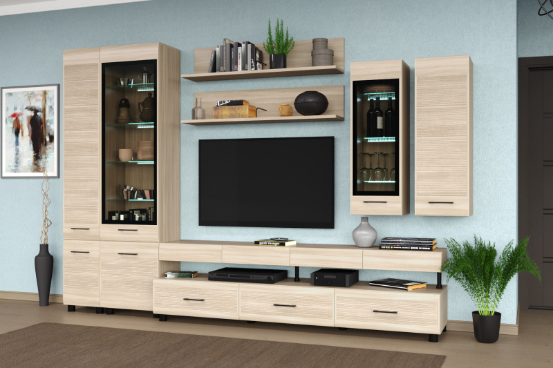 Комплект мебели для гостиной «Камелия-7», цвет ясень асахи
