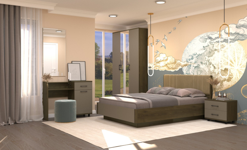 Комплект мебели для спальни «Грейс-3», цвет гикори джексон тёмный - фасад латте матовый