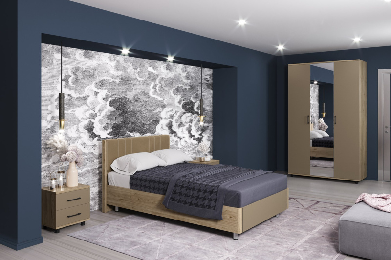 Комплект мебели для спальни «Грейс-2», цвет гикори джексон светлый - фасад латте матовый