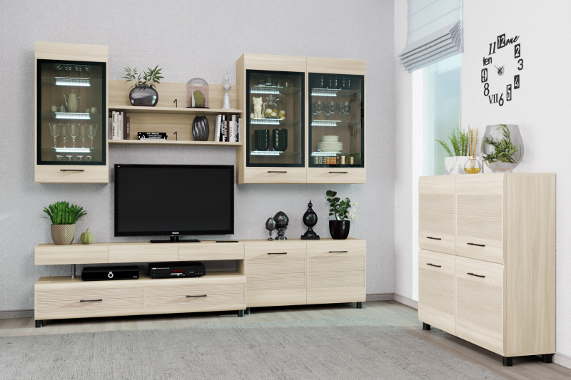 Комплект мебели для гостиной «Камелия-8», цвет ясень асахи