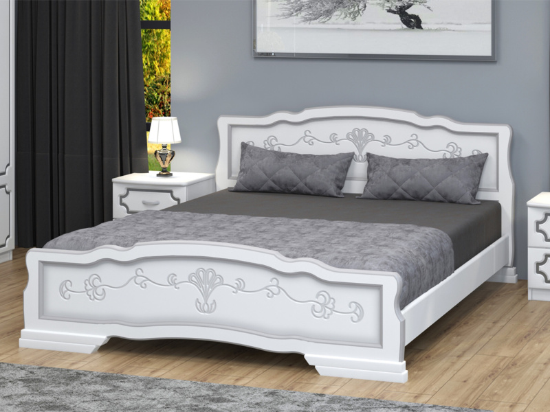 Кровать «Карина-6», массив сосны, цвет Белый Жемчуг