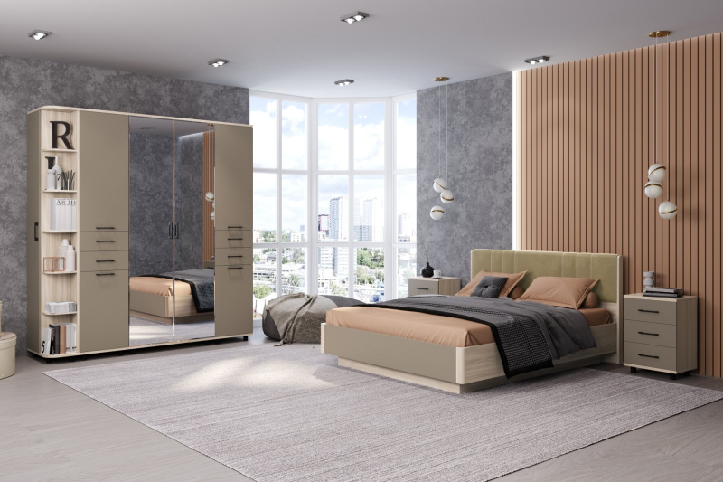 Комплект мебели для спальни «Грейс-1», цвет ясень асахи - фасад латте матовый