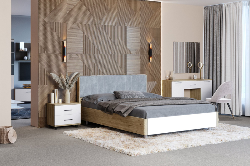Комплект мебели для спальни «Грейс-7», цвет гикори джексон светлый - фасад белый бриллиант глянцевый