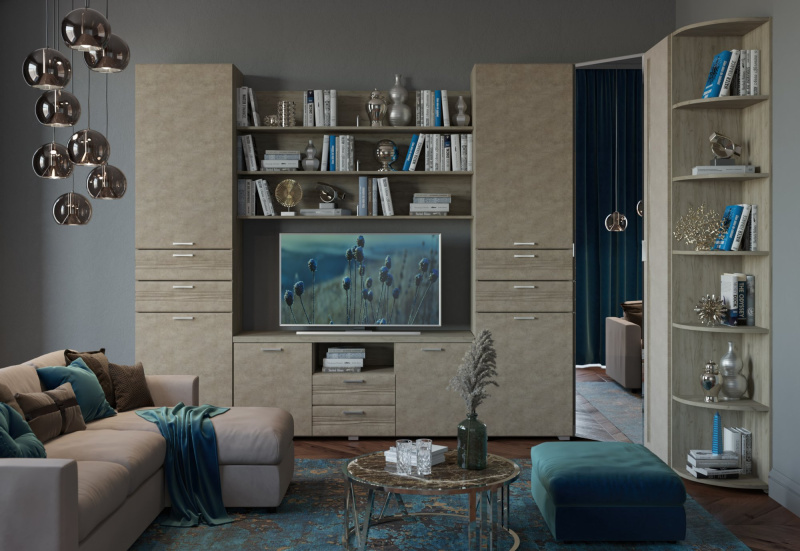 Набор мебели для гостиной Лотос 27, цвет Дуб серый + Бетон бежевый