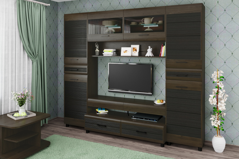 Комплект мебели для гостиной «Камелия-10», цвет гикори джексон темный - комбинированный