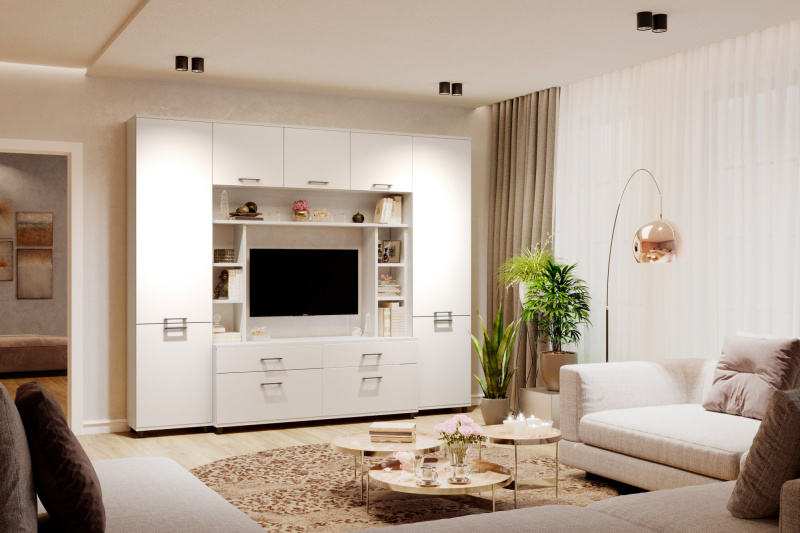 Комплект мебели для гостиной «Грейс-7», цвет снежный ясень - фасад белый бриллиант глянцевый
