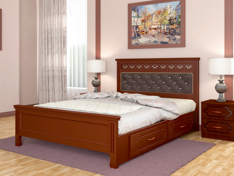 Кровать «Грация», с выкатными ящиками в комплекте (2 шт.), массив сосны, цвет Орех
