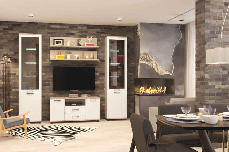 Комплект мебели для гостиной «Грейс-1», цвет ясень асахи - фасад белый бриллиант глянцевый
