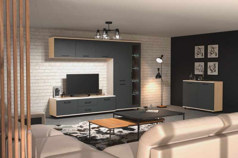 Комплект мебели для гостиной «Грейс-10», цвет ясень асахи - фасад антрацит матовый