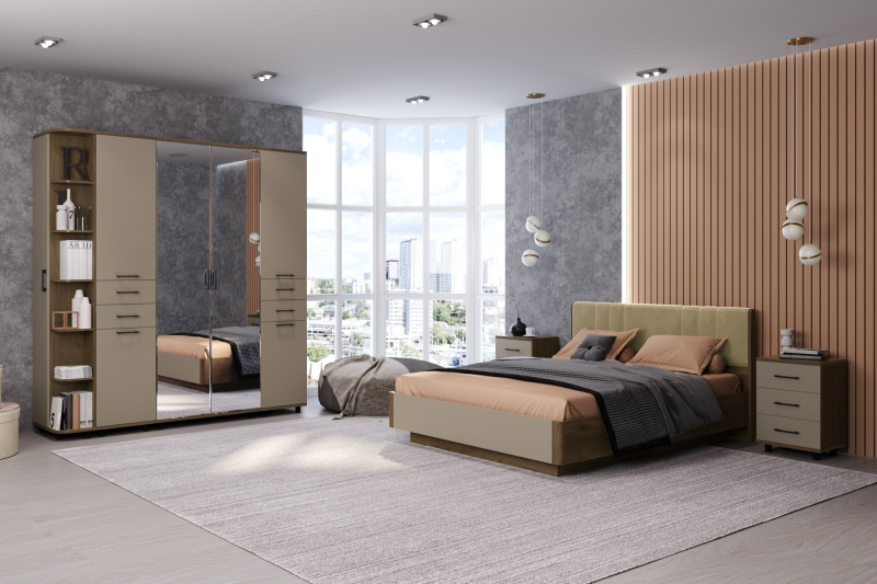 Комплект мебели для спальни «Грейс-1», цвет гикори джексон тёмный - фасад латте матовый