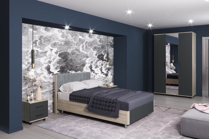 Комплект мебели для спальни «Грейс-2», цвет ясень асахи - фасад антрацит матовый