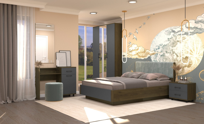 Комплект мебели для спальни «Грейс-3», цвет гикори джексон тёмный - фасад антрацит матовый